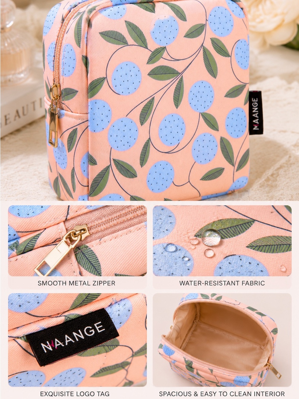 Botanical Cosmetic Pouch | Makeup Bag | Purse Organizer | Travel Bag - Picture 3 of 5